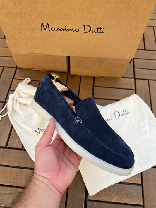 Mocassins en croûte de cuir bleu marine