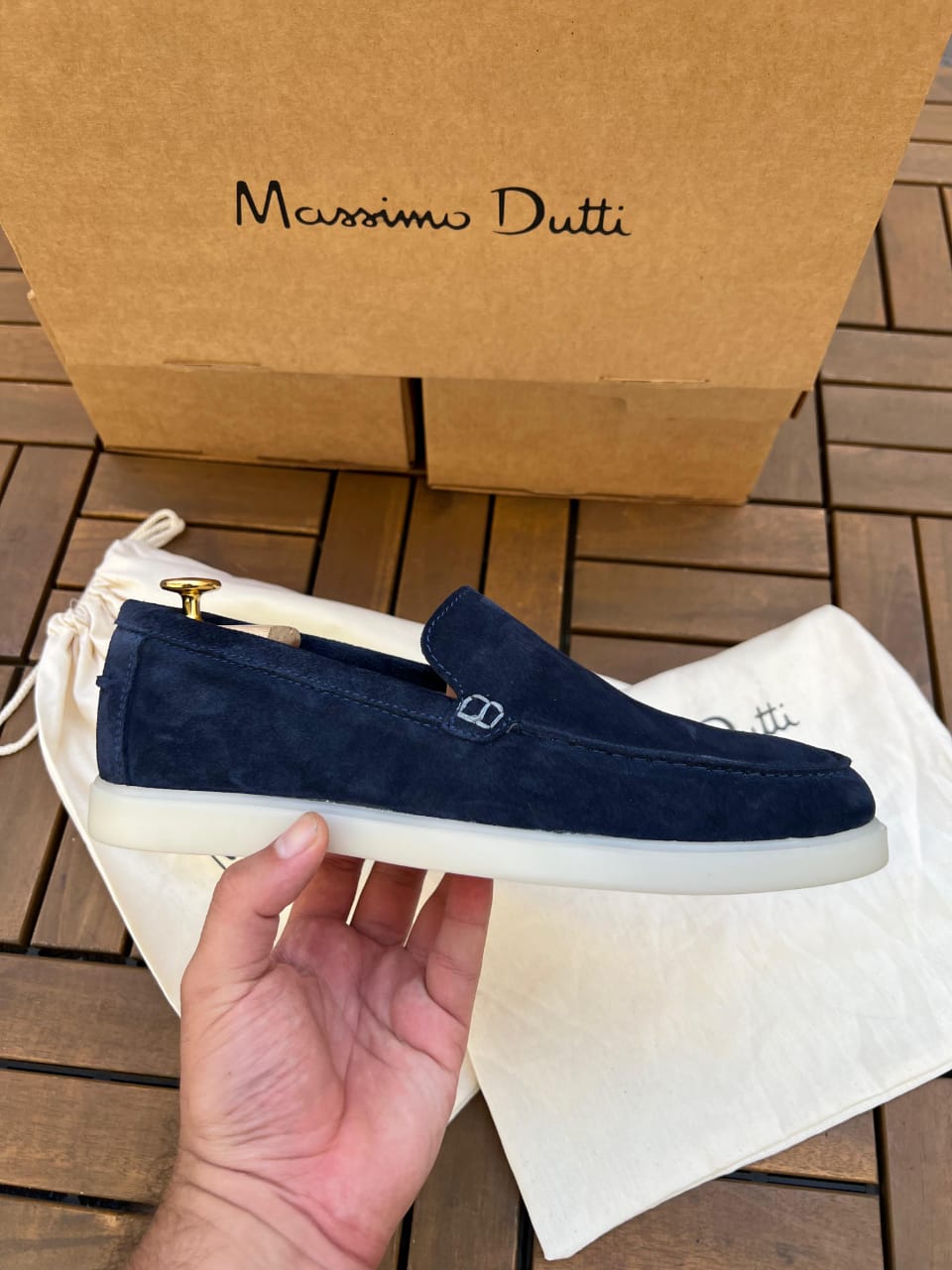 Mocassins en croûte de cuir bleu marine