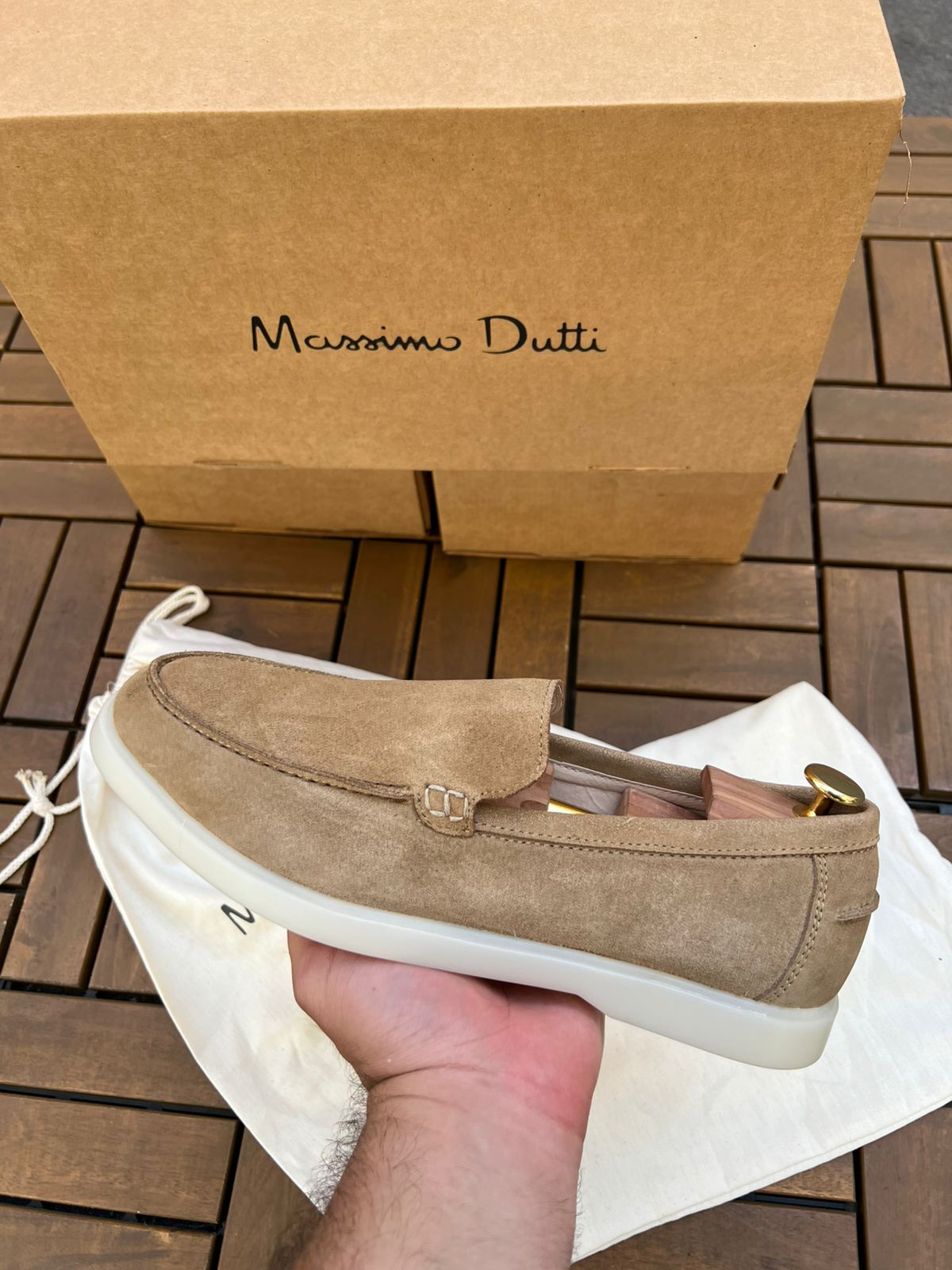 Mocassins en croûte de cuir Beige
