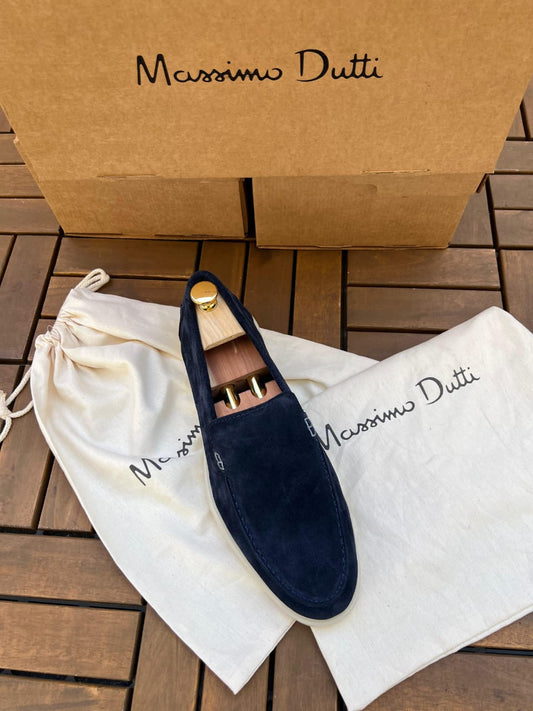 Mocassins en croûte de cuir bleu marine