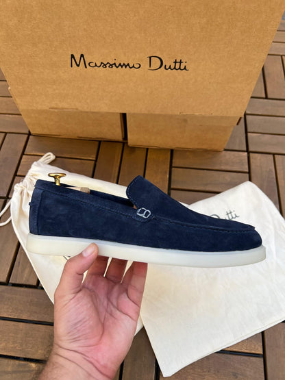 Mocassins en croûte de cuir bleu marine