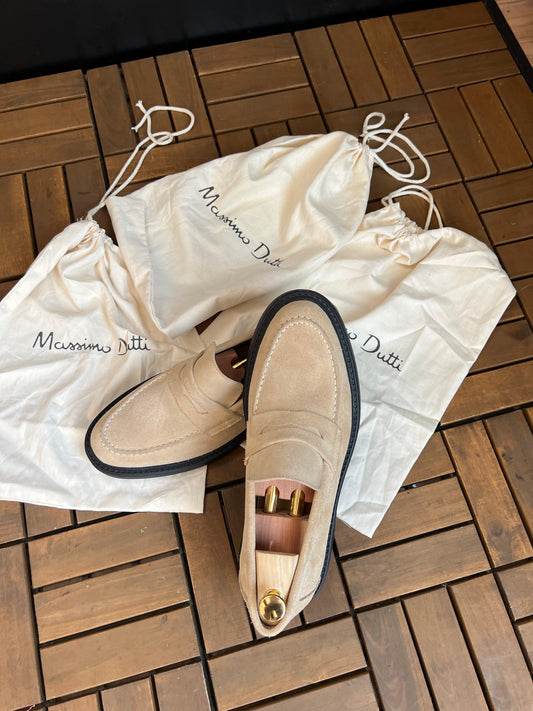 Mocassins col cuir beige